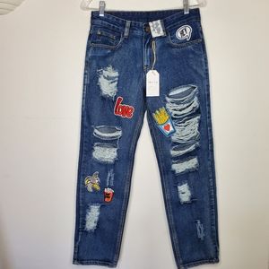 NWT Sadie & Sage Anthropologie Brand Distressed Patch Jeans S8ze Small